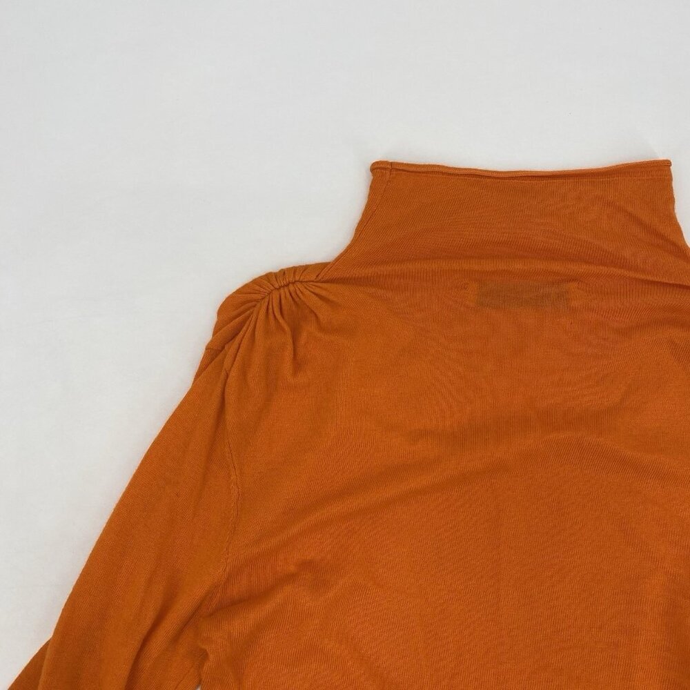 Zara Size L Ruched Long Sleeve Knit Cropped Top Orange Mock Neck Viscose Linen - Picture 11 of 12